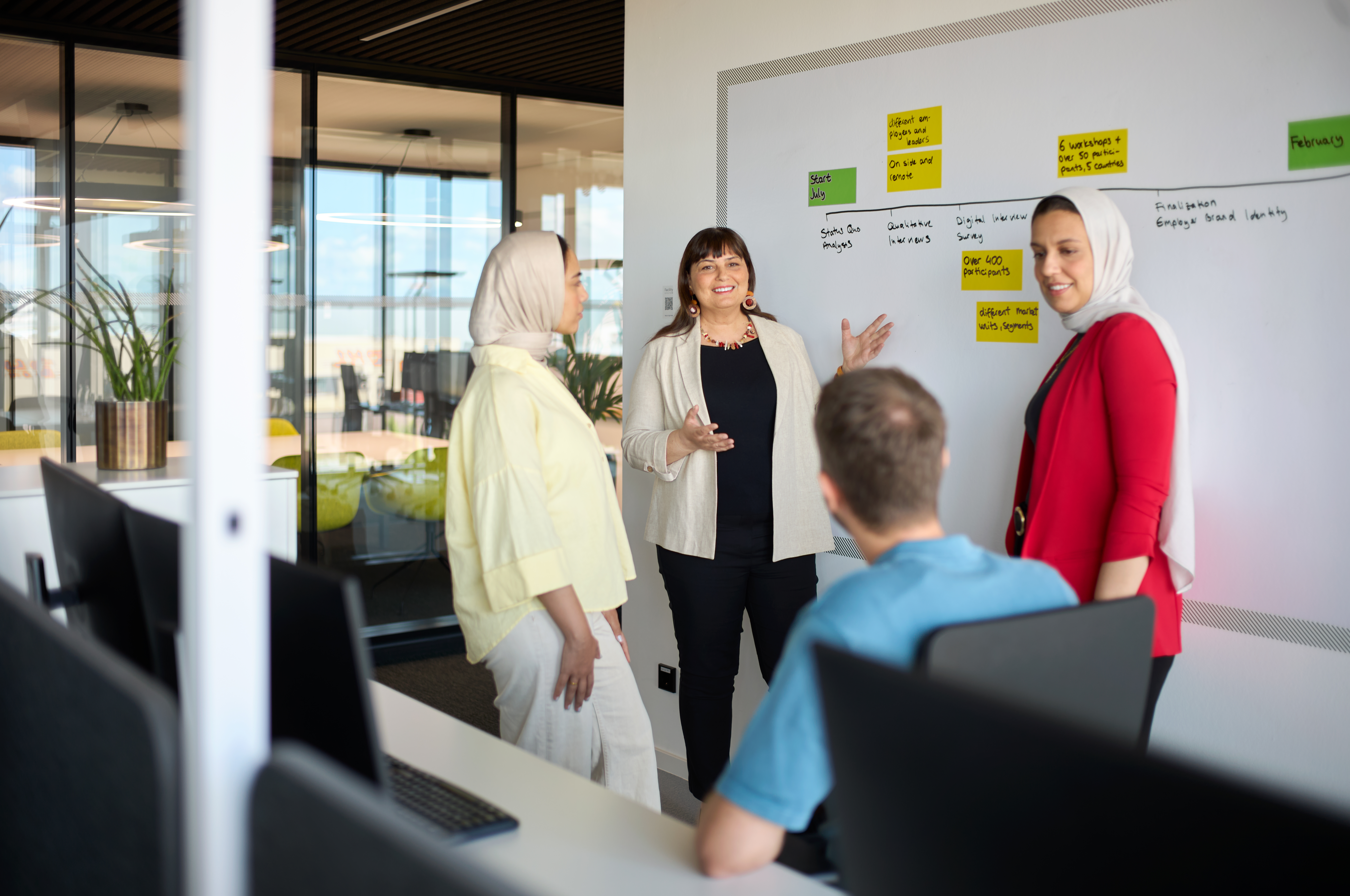 project meeting in modern office with 4 persons from different cultural backgrounds