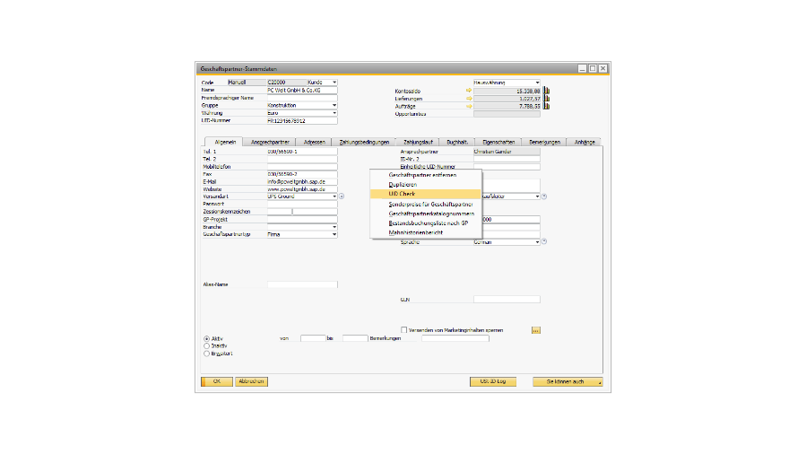 Geschäftspartner Maske UIDCheck.One