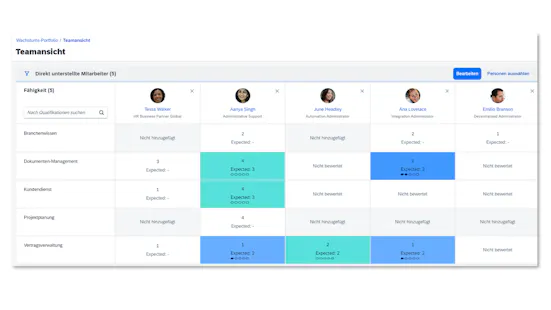 Einblick in den TIH: Manager können in eigener managerseitigen Qualifiaktionsmatrix rasch Gap’s identifizieren.