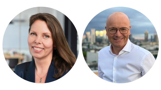 Links ist ein Portraitfoto von Britta Seidl-Bowe zu sehen und rechts eins von Karsten Schwanke. Beide sind Speaker des Sustainability Days 2025.