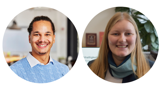 Links ist ein Portraitfoto von Marvin Sobottka und rechts ist ein Portraitfoto von Larissa Köster zu sehen. Beide sind Speaker auf dem Sustainability Day 2025.